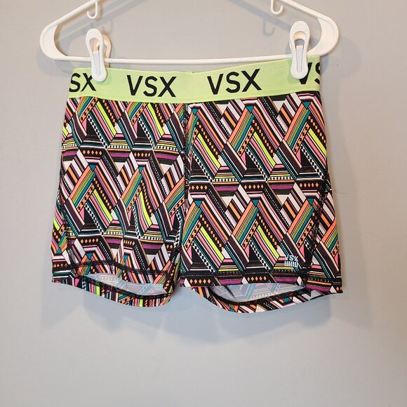 Victorias Secret Sport Shorts Spandex Womens Medium Neon Geometric Pattern - Picture 1 of 6